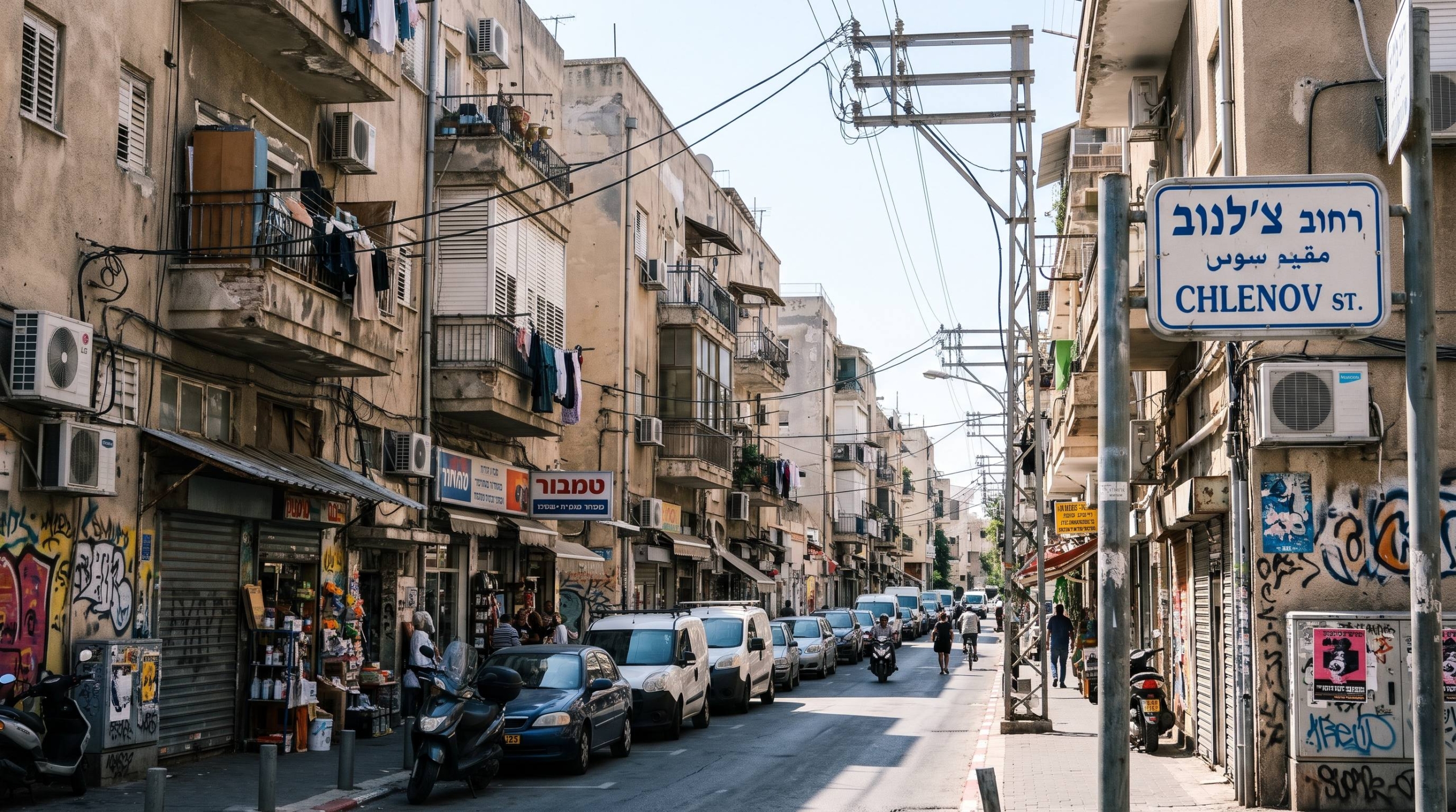 מבט רחוב על צ'לנוב בתל אביב המציג שילוב של בנייה היסטורית לצד פרויקטים חדשים למגורים.